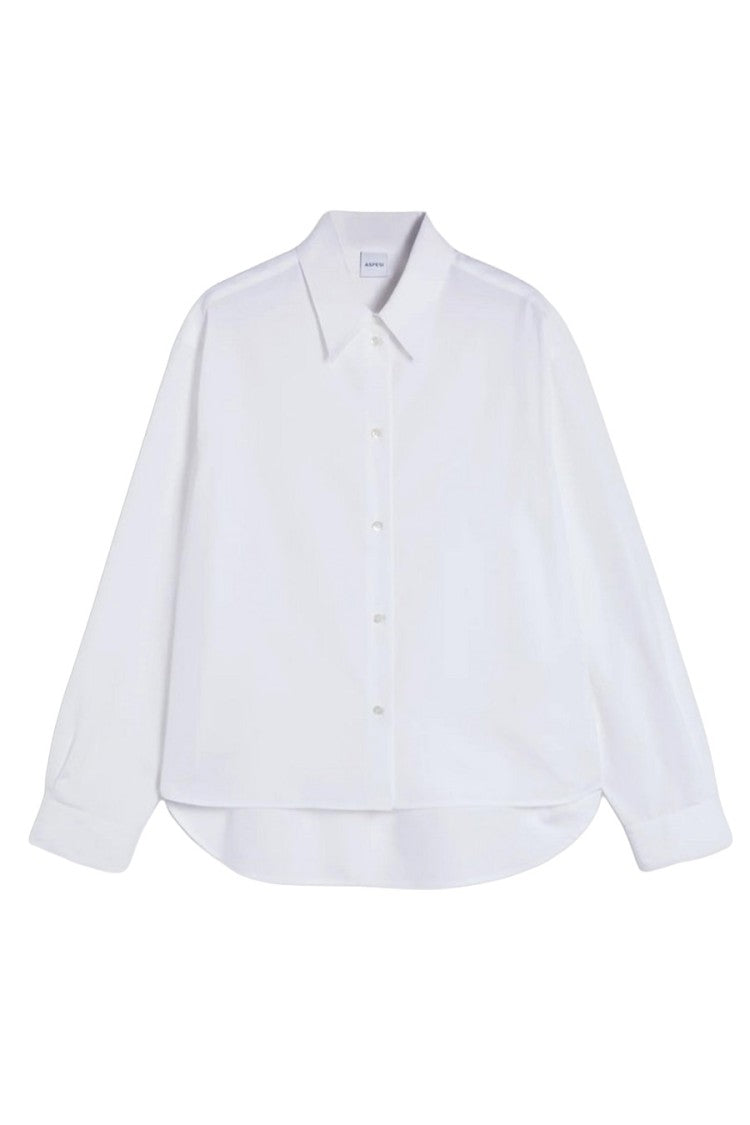 Aspesi White Boxy Cropped High-Low Cotton Shirt