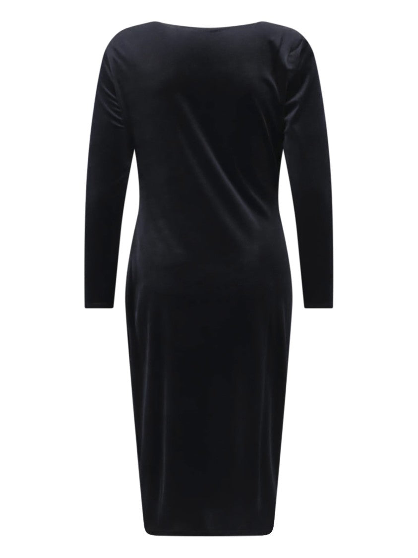 Polo Ralph Lauren Black Ruched Long-Sleeve Velvet Midi Dress
