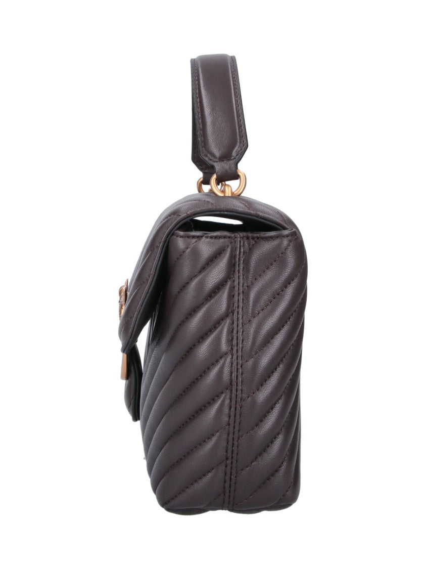 Pinko Brown Quilted Leather Lady Love Puff Top Handle Bag