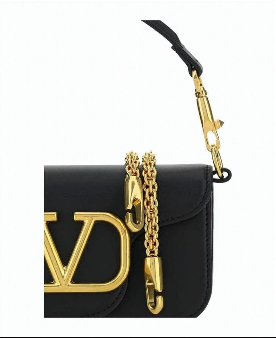 Valentino Structured Leather Shoulder Bag With Gold Emblem