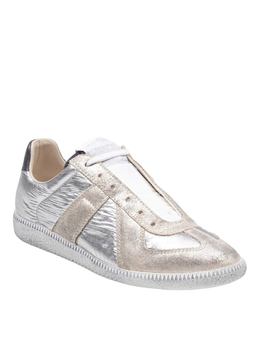 Maison Margiela Replica Sneakers In Metallic Leather And Suede