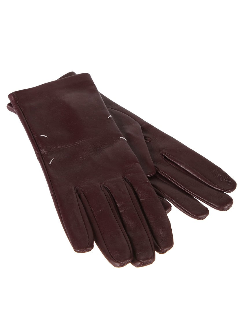 Maison Margiela Burgundy Leather Gloves With Refined Elongated Silhouette