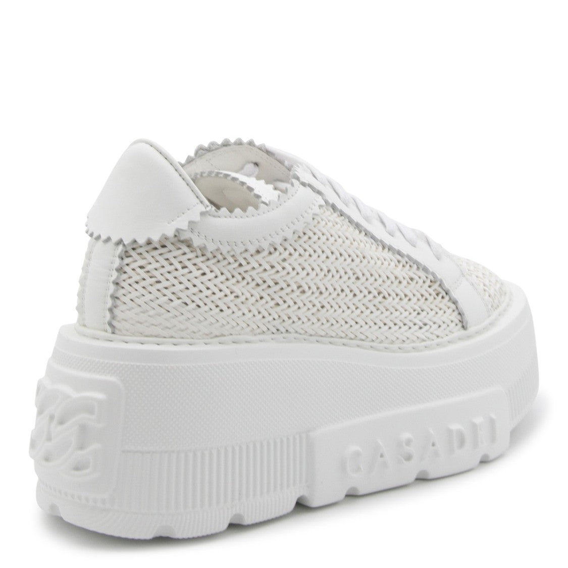 Casadei Textured White Leather Sneakers With Platform Sole