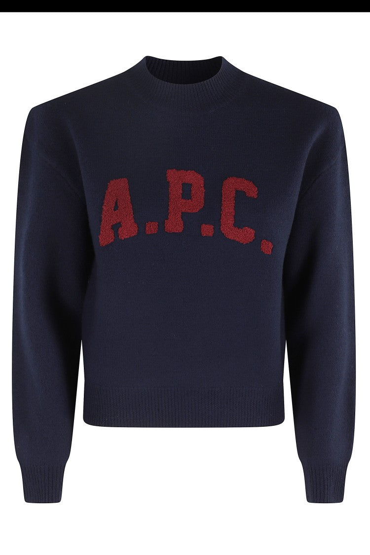 A.P.C. Boxy Cut Wool Sweater With Écru Chenille Logo