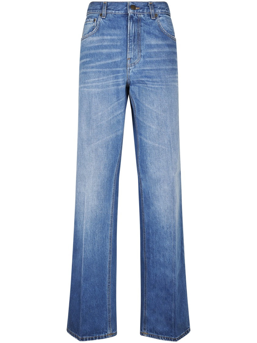Haikure Medium Blue Denim Trousers With Classic Five-Pocket Design