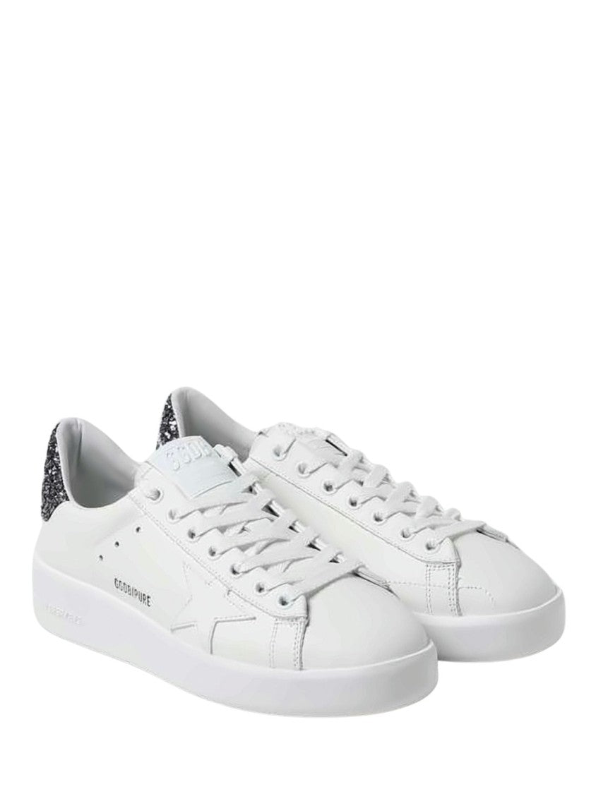 Golden Goose White Leather Sneakers With Subtle Star Detail And Glitter Accents