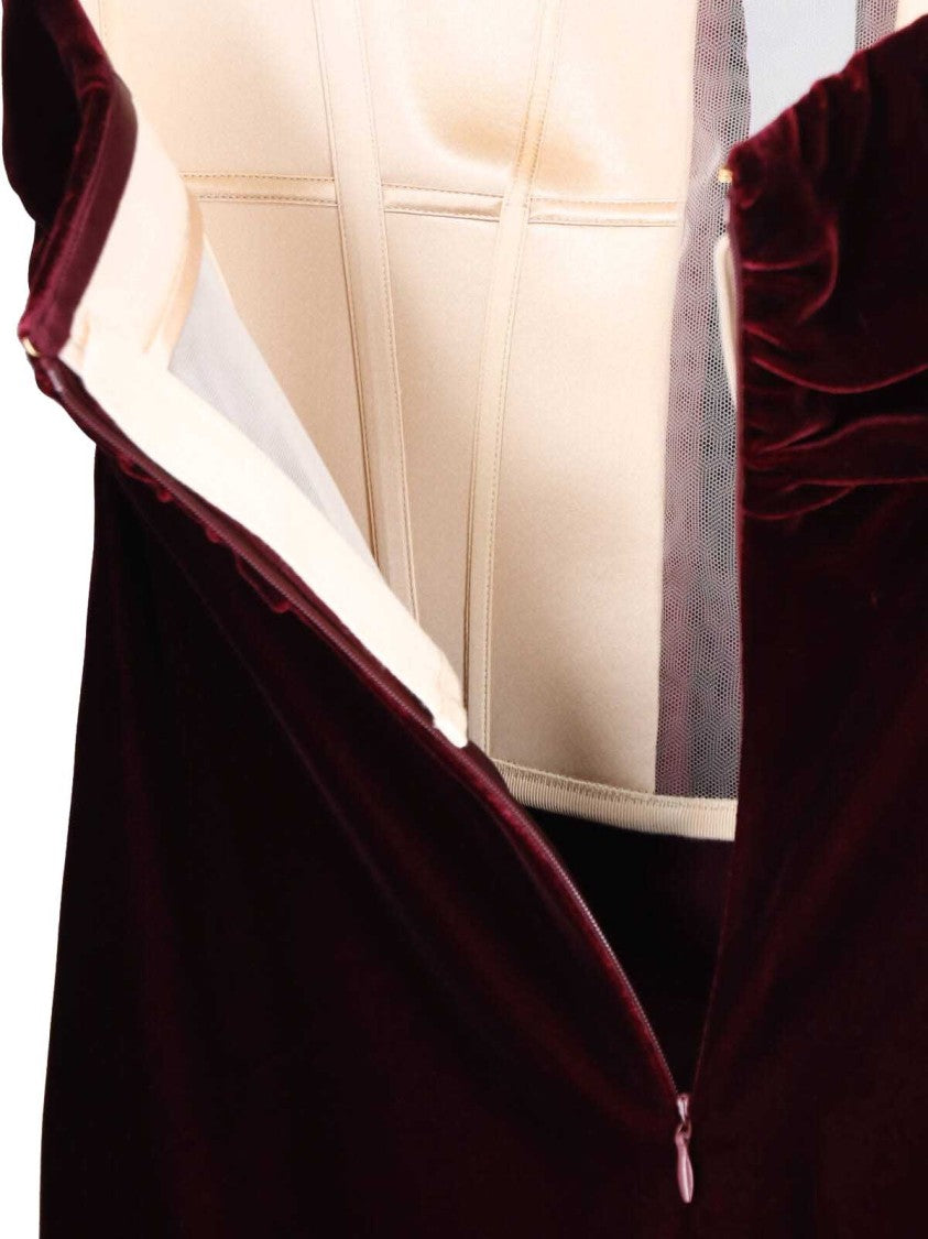 Giorgio Armani Bordeaux Bustier Structured Velvet Evening Dress