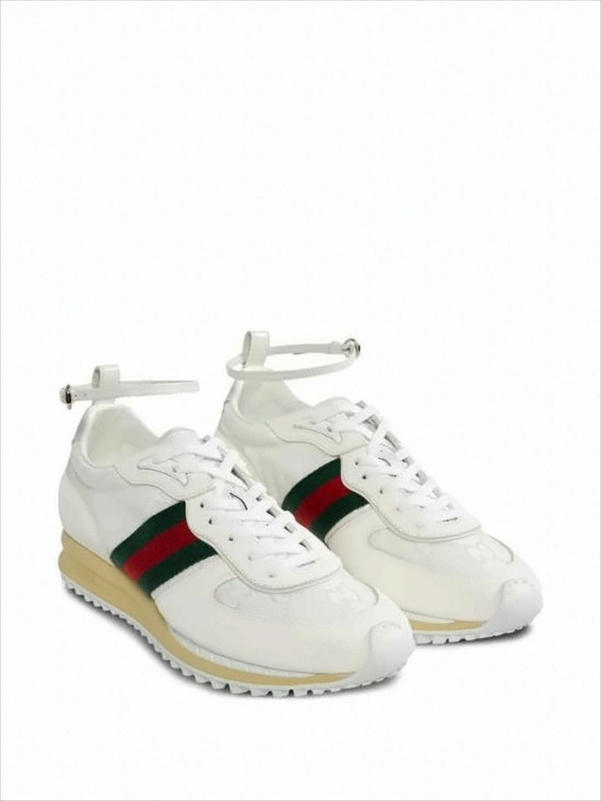 Gucci Ankle Strap Detail In White Sneakers