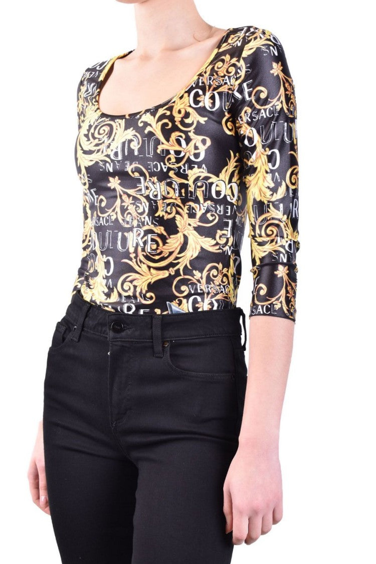 Versace Jeans Couture Baroque-Inspired Fitted Bodysuit With Golden Detailing