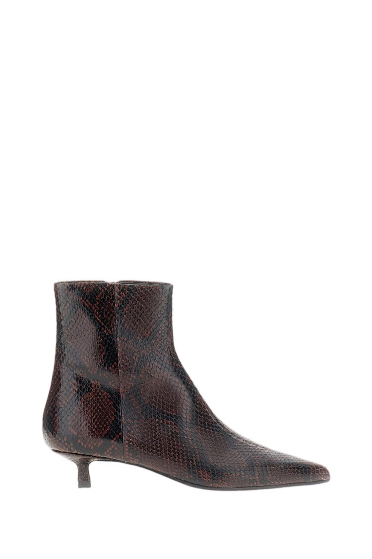 Aeydē Textured Snake-Print Leather Ankle Boots With Cigarette Heel