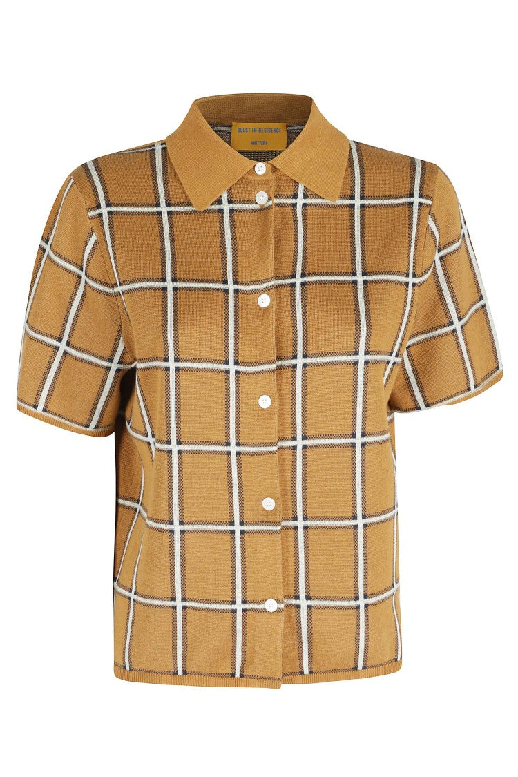 Guest In Residence Brown Picnic Plaid Check Pattern Silk Shirt