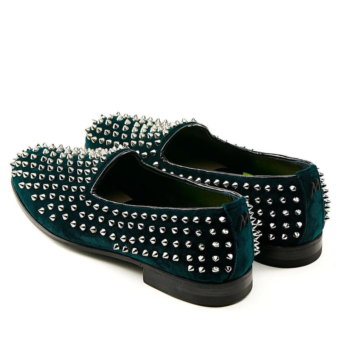 Mimanera Green Studded Velvet Frontman Loafer Shoes