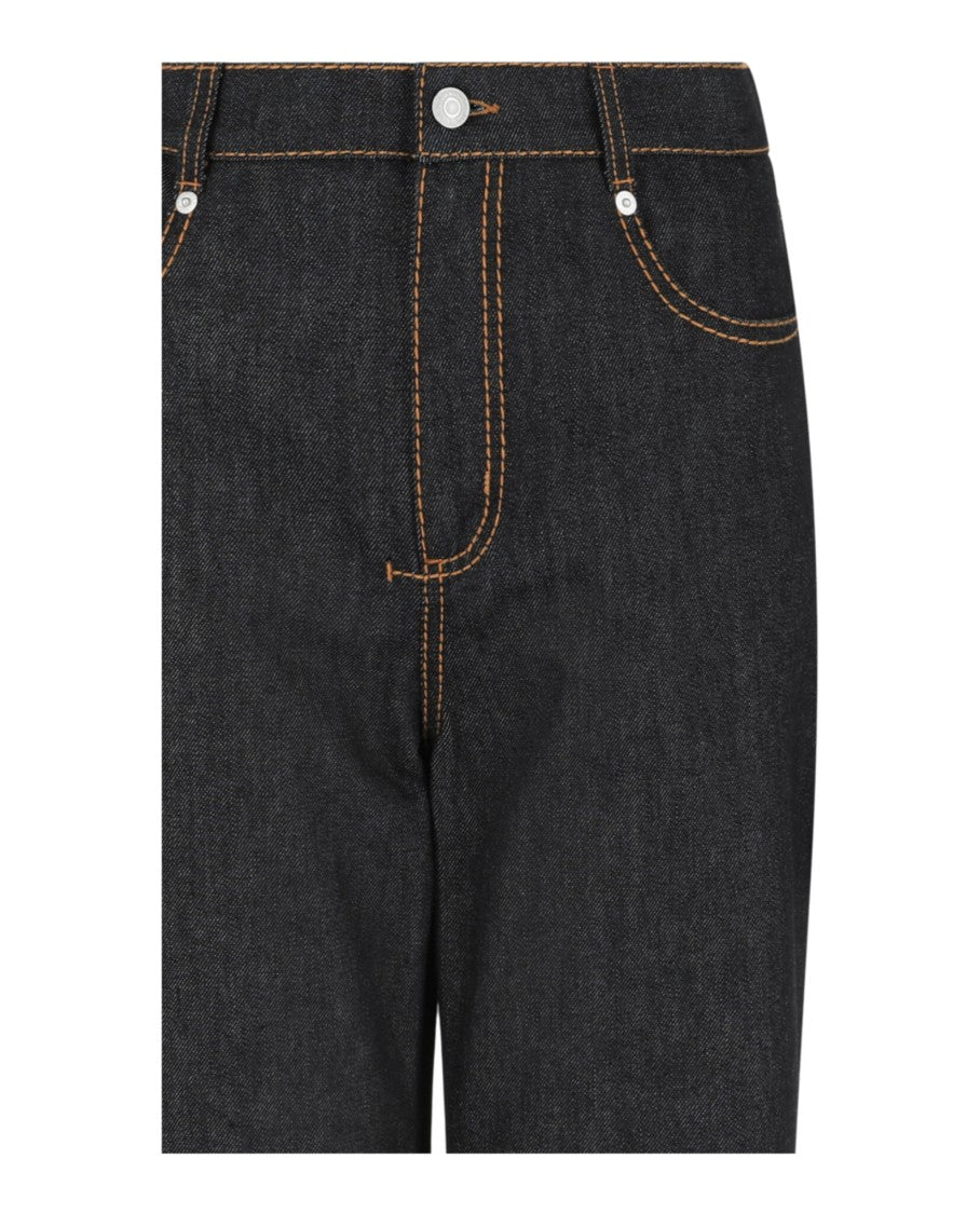 Alexander Mcqueen Contrast Stitching Wide-Leg Denim Pants