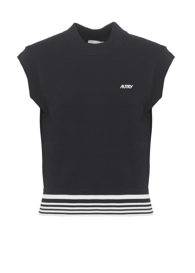 Autry Blue Knitted Viscose Logoed Vest