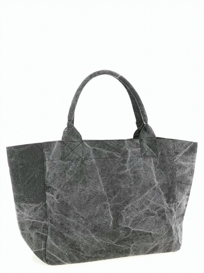 Ganni Textured Cotton Tote Bag With Graphic Print