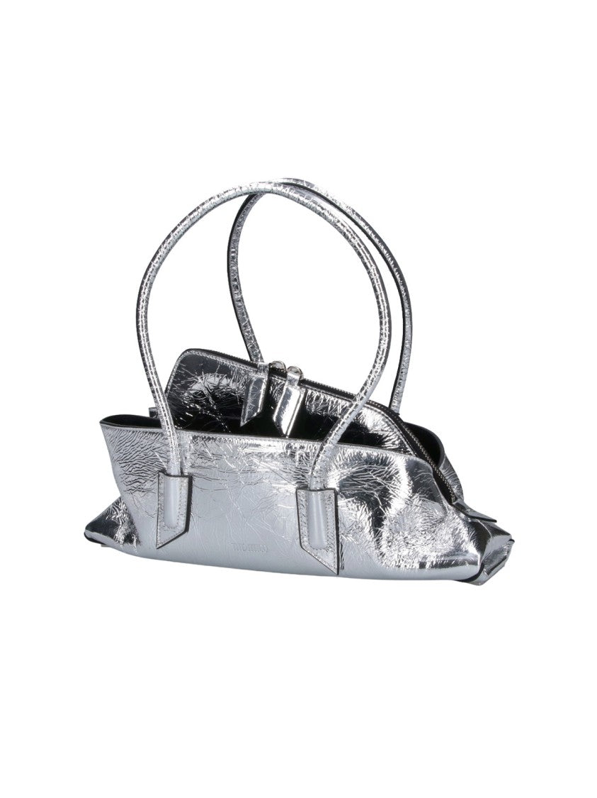 The Attico Structured Metallic Silver Handbag With Crinkled Texture