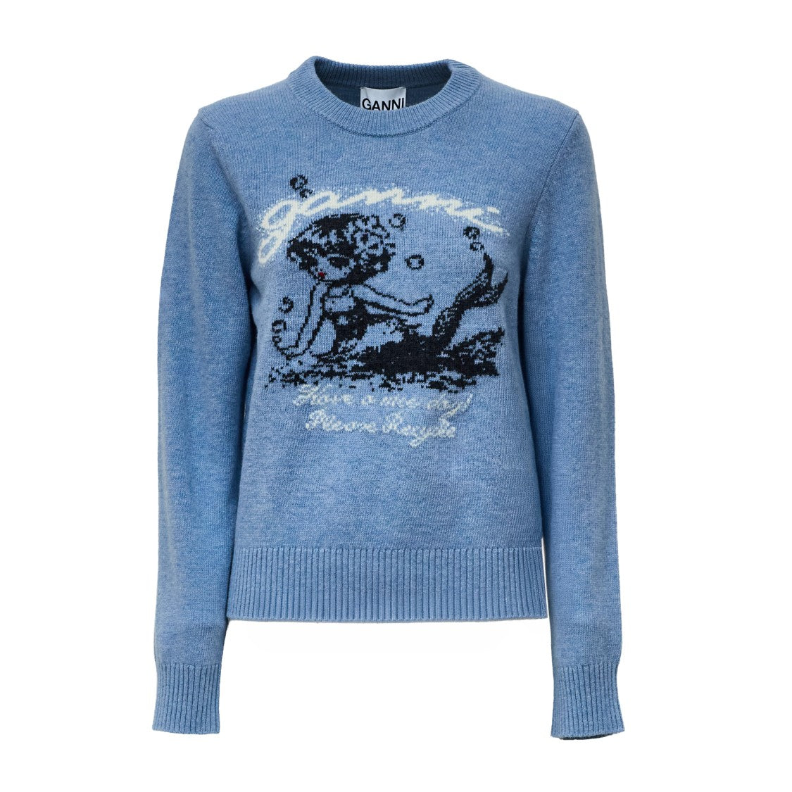 Ganni Mermaid Graphic Wool Sweater With Ribbed Detailing