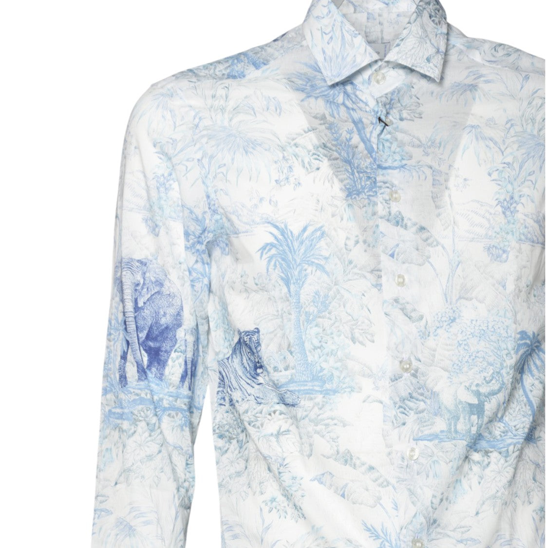 Etro Light Blue Cotton Shirt Safari Print