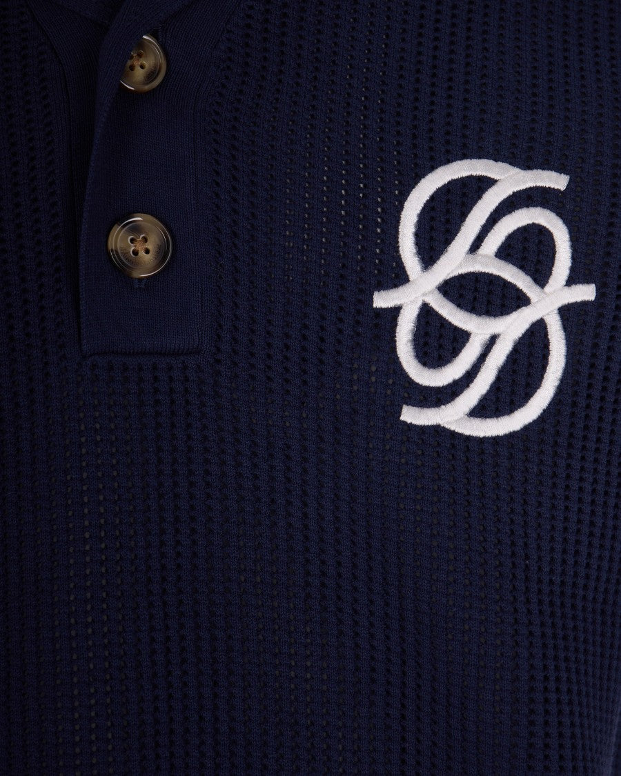Drôle De Monsieur Textured Knit Short-Sleeve Polo With Monogram Detail