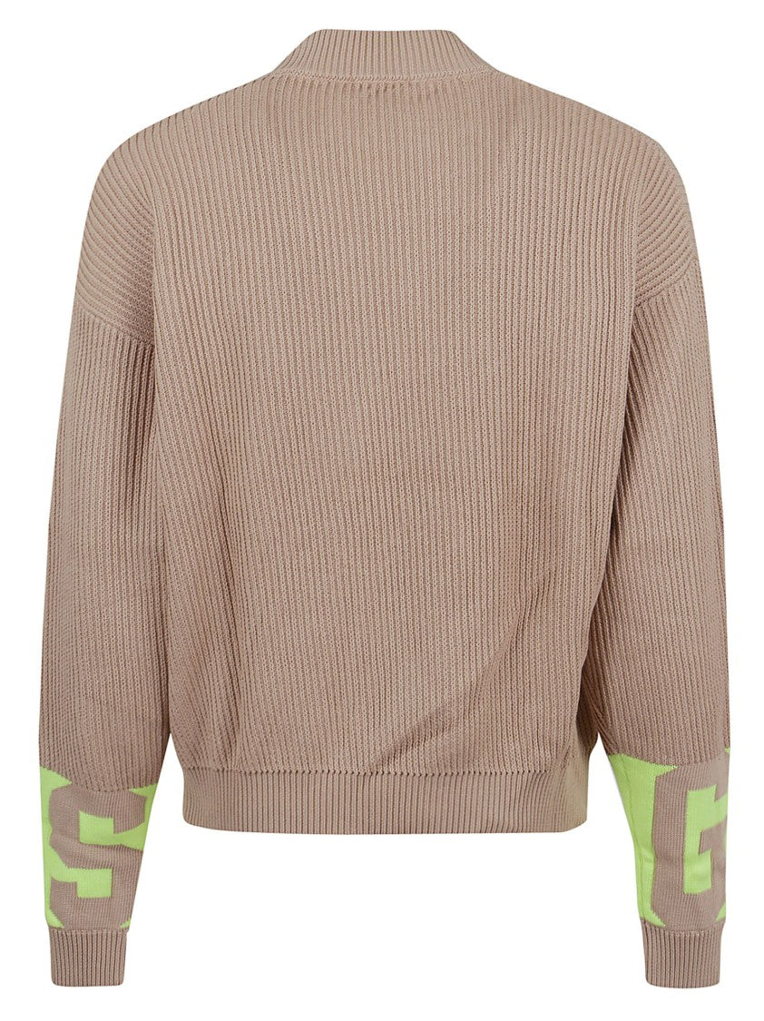 Gcds Brown Cotton Sweater With Bold Logo Accents And Comfortable Fit