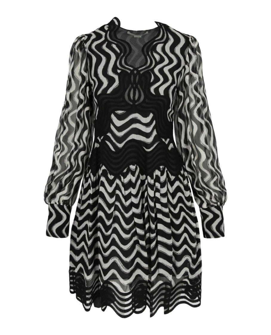 Stella Mccartney Wavy Striped Silk Mini Dress With Sheer Trim