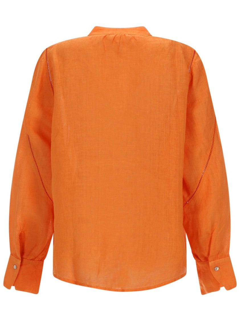 120% Lino Linen Mandarin Collar Wide Blouse
