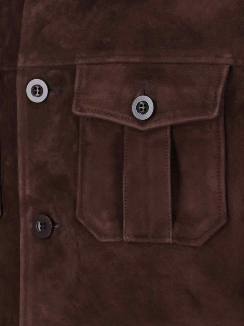 Tonywack Cropped Brown Suede Trucker Jacket With Classic Collar