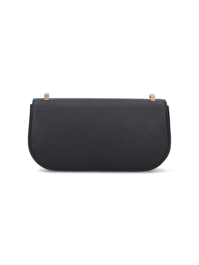 Ferragamo Rectangular Black Textured Leather Shoulder Bag With Magnetic Closure