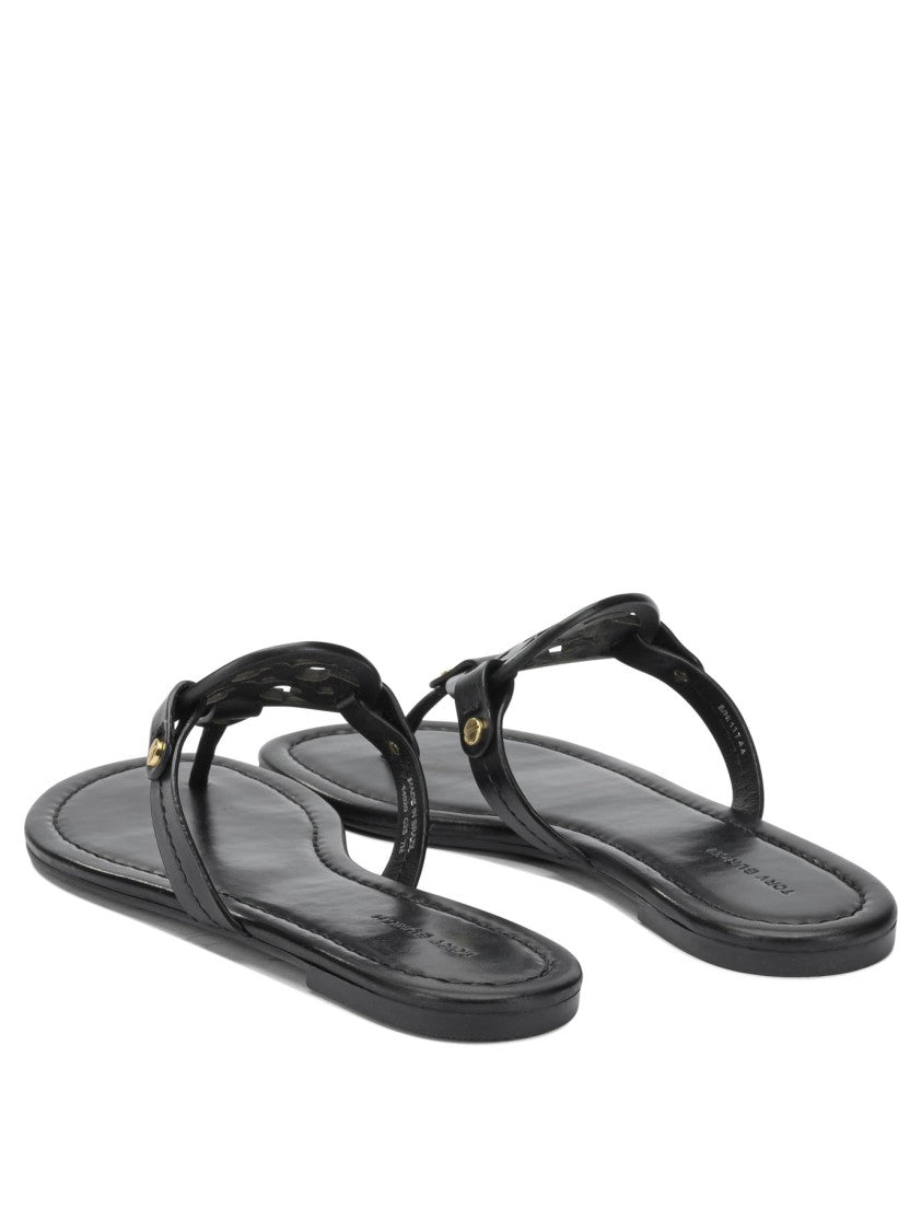 Tory Burch Cut-Out Circular Emblem Leather Sandals
