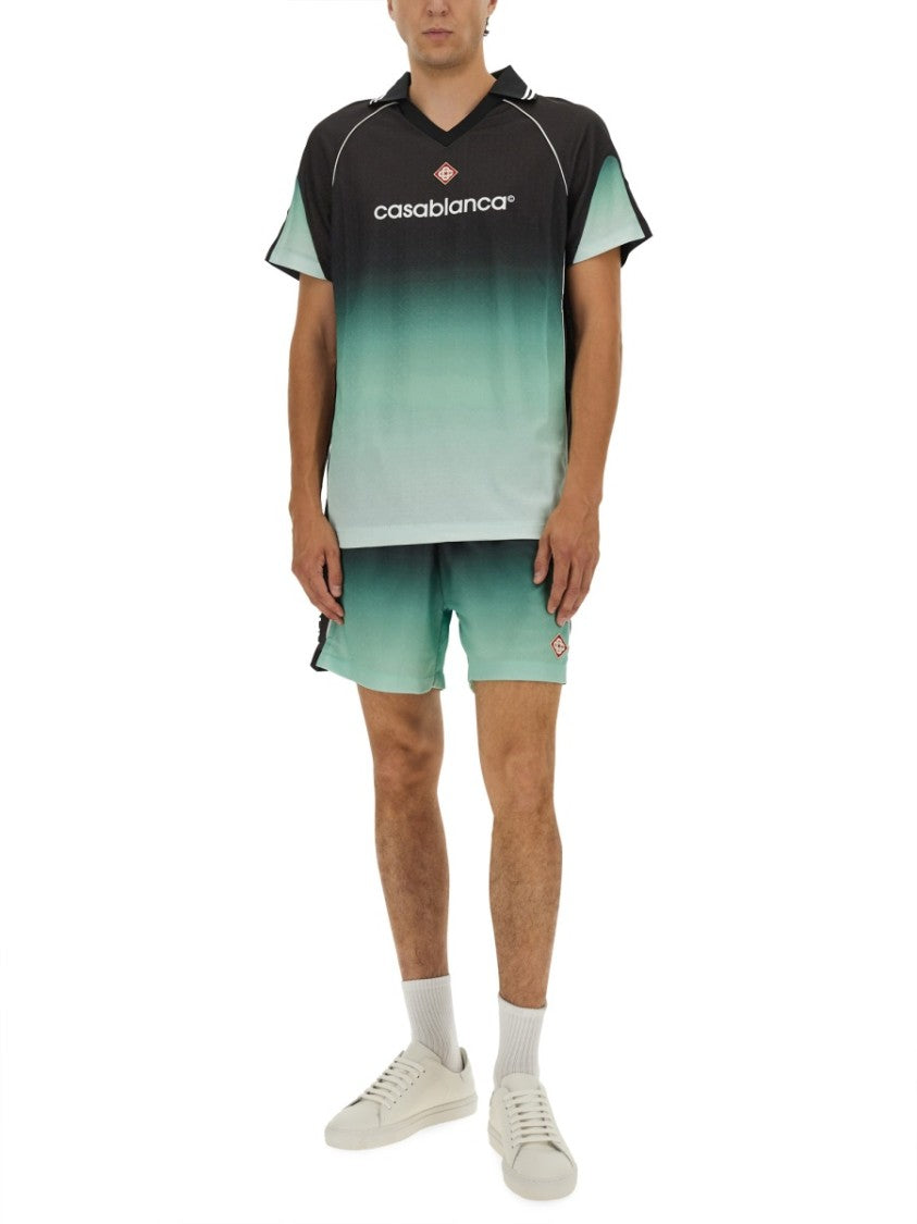Casablanca Gradient Design Football T-Shirt With Classic Collar