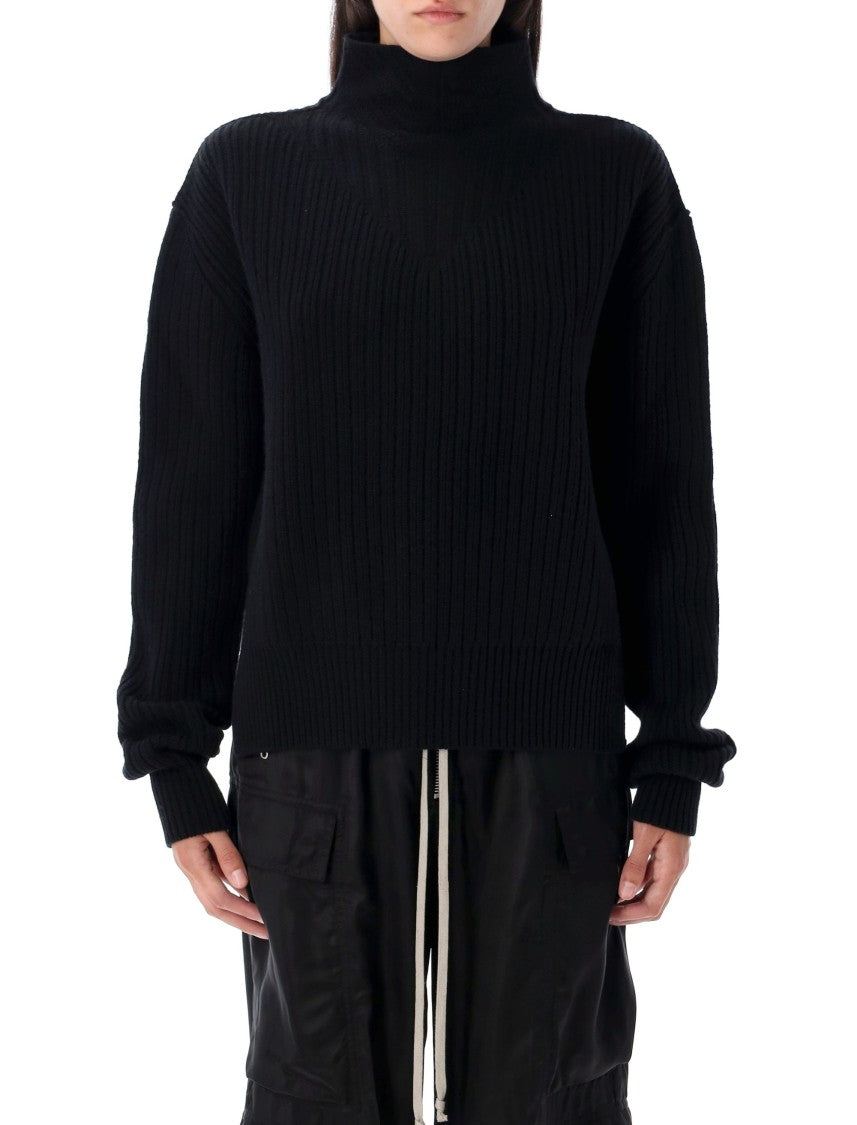 Rick Owens Fisherman Boxy Ribbed Turtleneck Sweater
