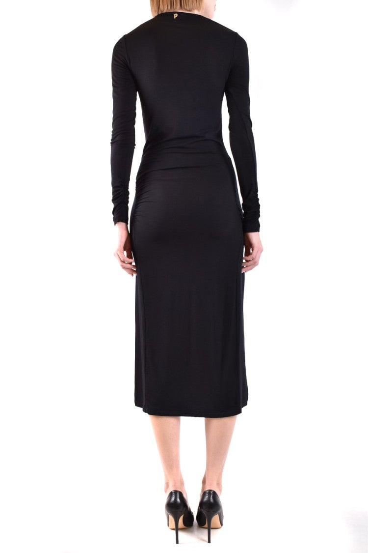 Dondup Black Midi Dress Asymmetrical Neckline High