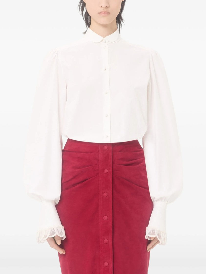 Valentino White Scalloped Embroidery Long-Sleeve Cotton Shirt