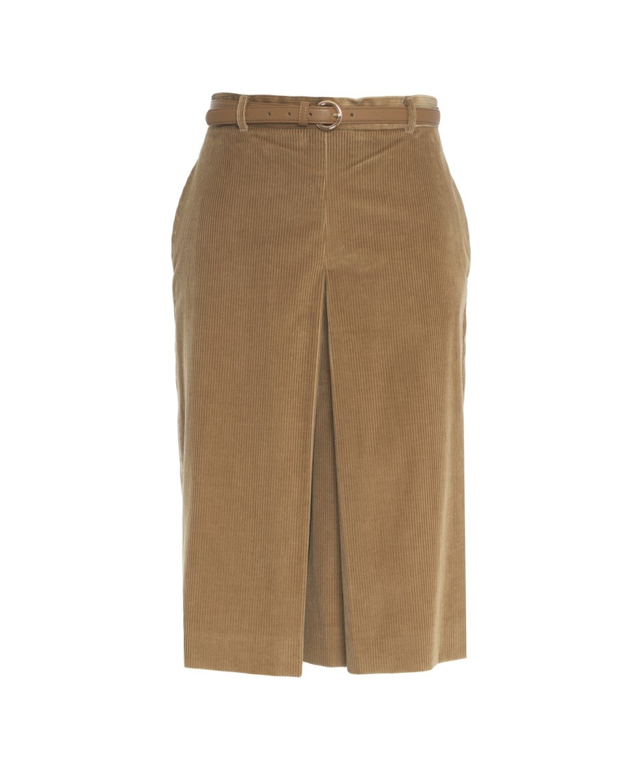 Max Mara Corduroy Midi Culotte Skirt With Vertical Ribbed Texture