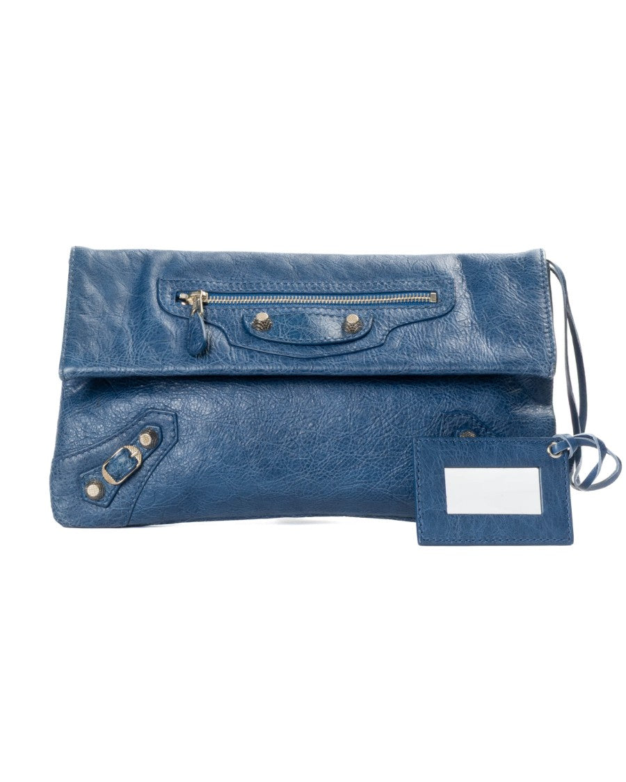 Balenciaga Blue Textured Leather City Small Clutch