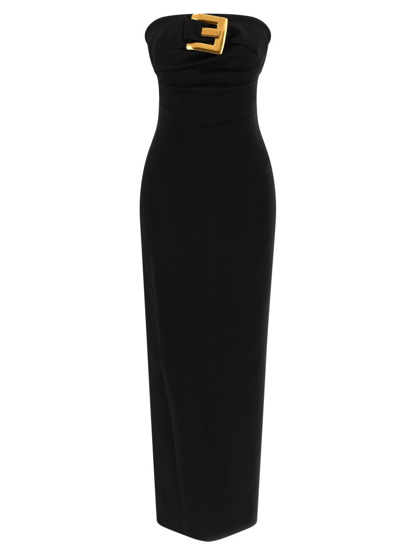 Balmain Maxi Sheath Dress With Structured Corset