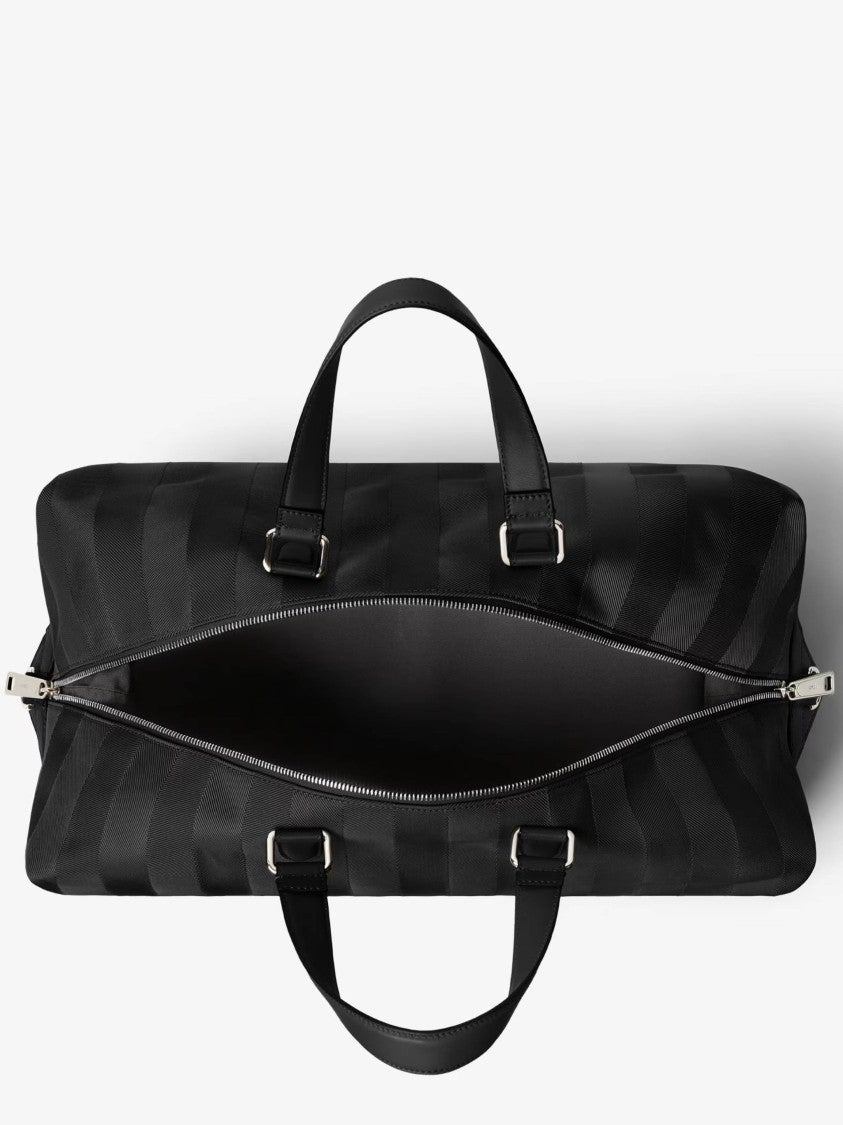 Fendi Matte Finish Black Duffle Bag With Striped Pattern And Silver Hardware
