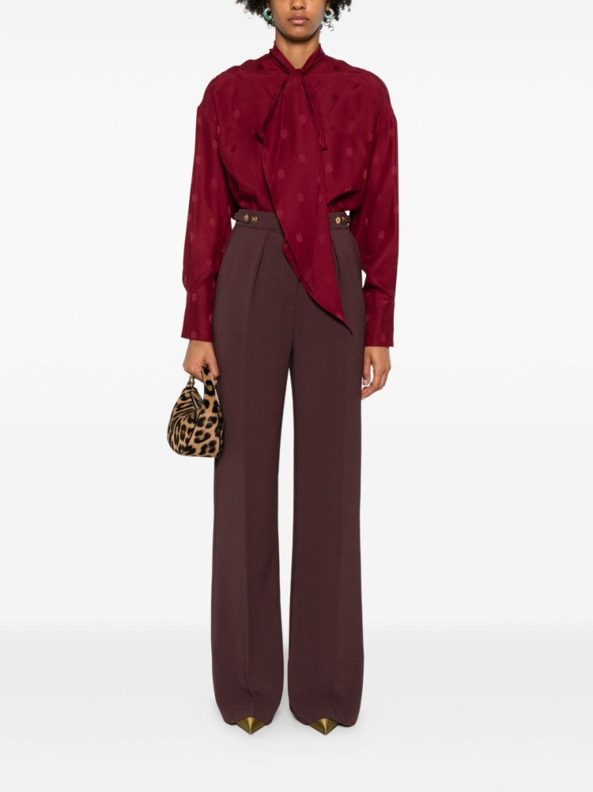 Elisabetta Franchi Bordeaux Wide-Leg Trousers With Gold-Accent Buckle Detail