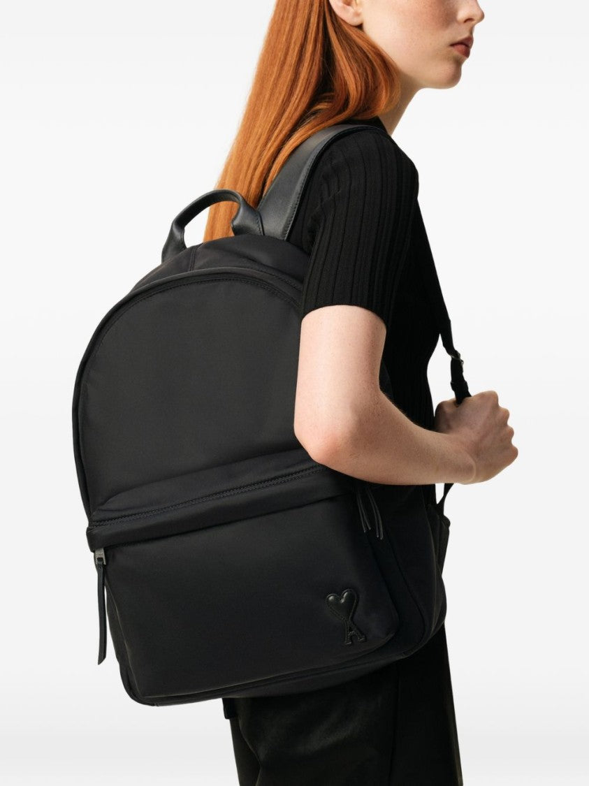 Ami Paris Smooth Silk And Nylon Rounded Backpack