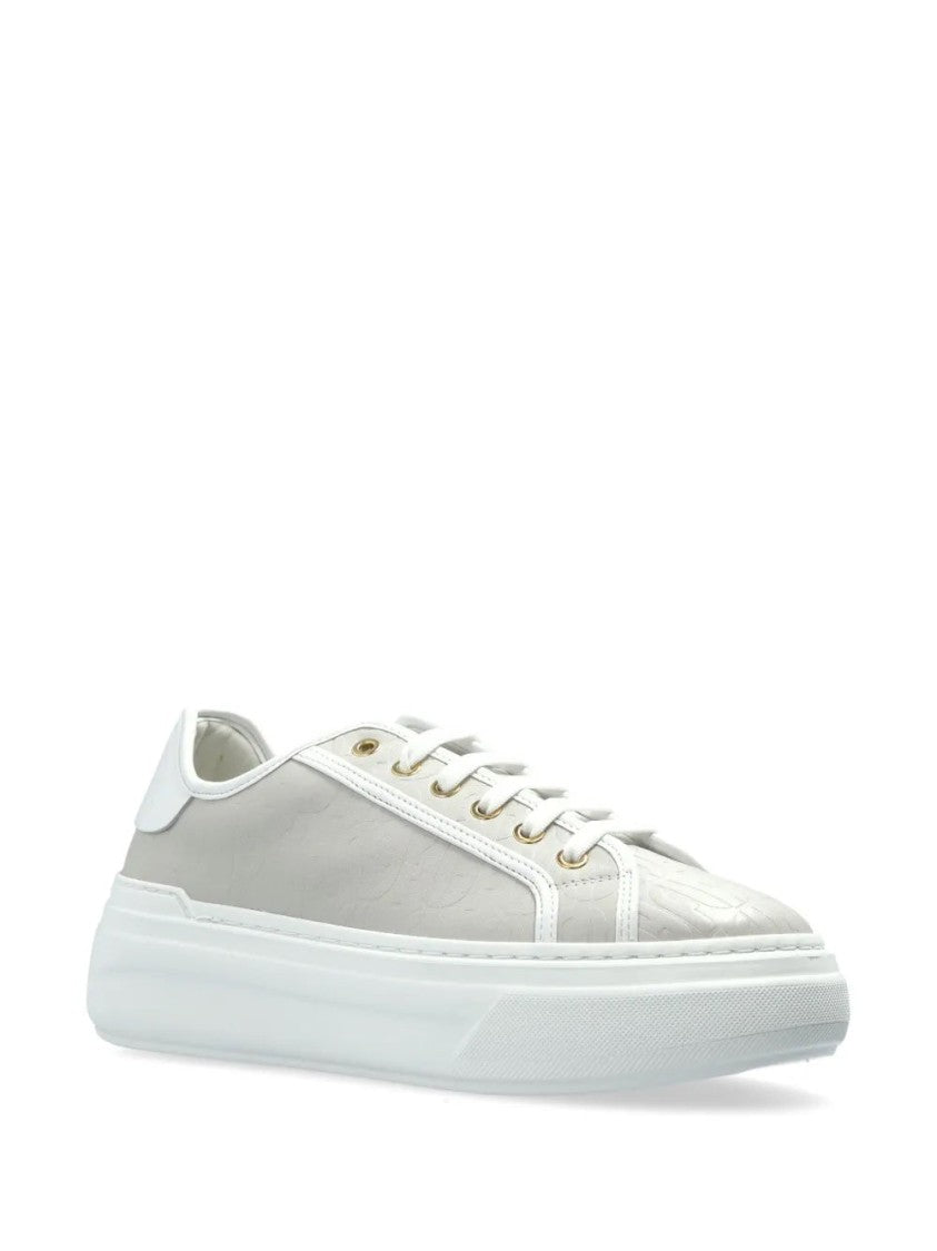 Furla Beige Textured Leather Platform Sneakers