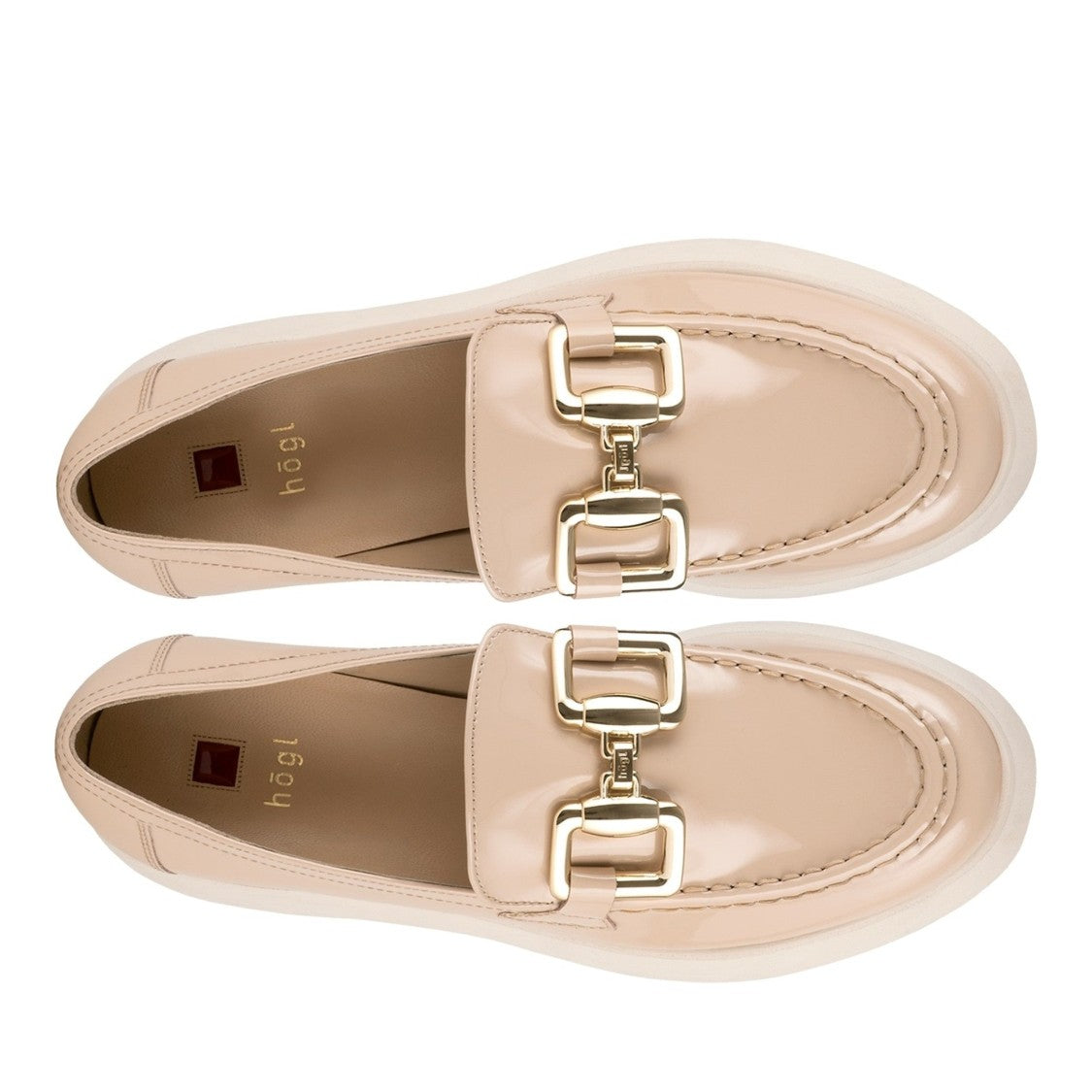 Högl Beige Max Gold-Tone Buckle Patent Leather Loafers
