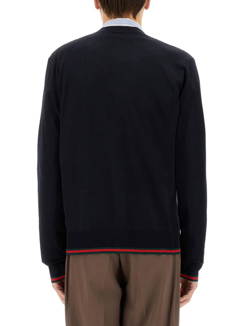 Gucci Knitted Wool Cardigan With Web Pattern