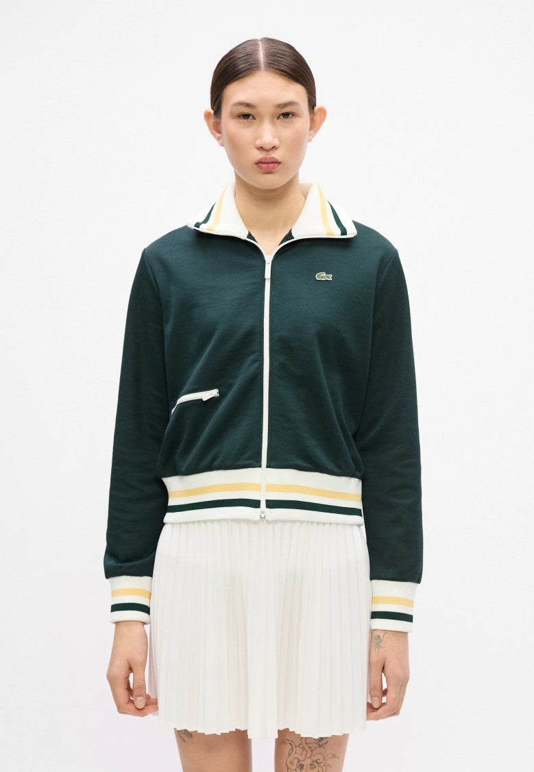 Lacoste Cropped Striped Trims Embroidered Logo Jacket