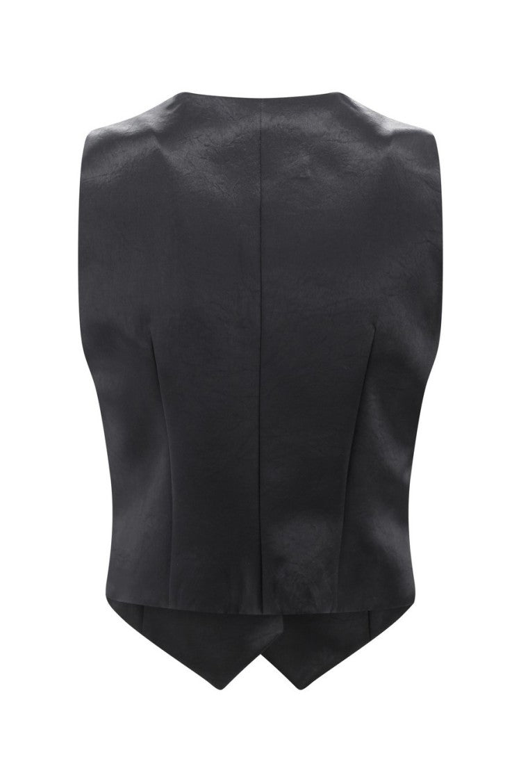 Philosophy Di Lorenzo Serafini Tailored Black Acetate Vest With Deep V-Neckline