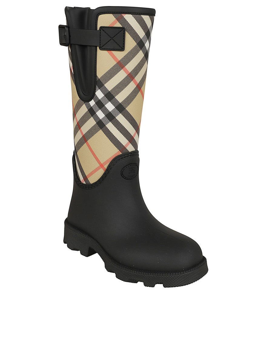 Burberry Mid-Calf Rubber Boots With Burberry Check