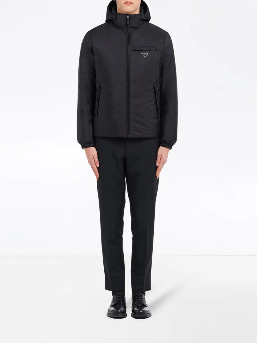 Prada Hooded Padded Jacket With Matte Finish And Logo Detail