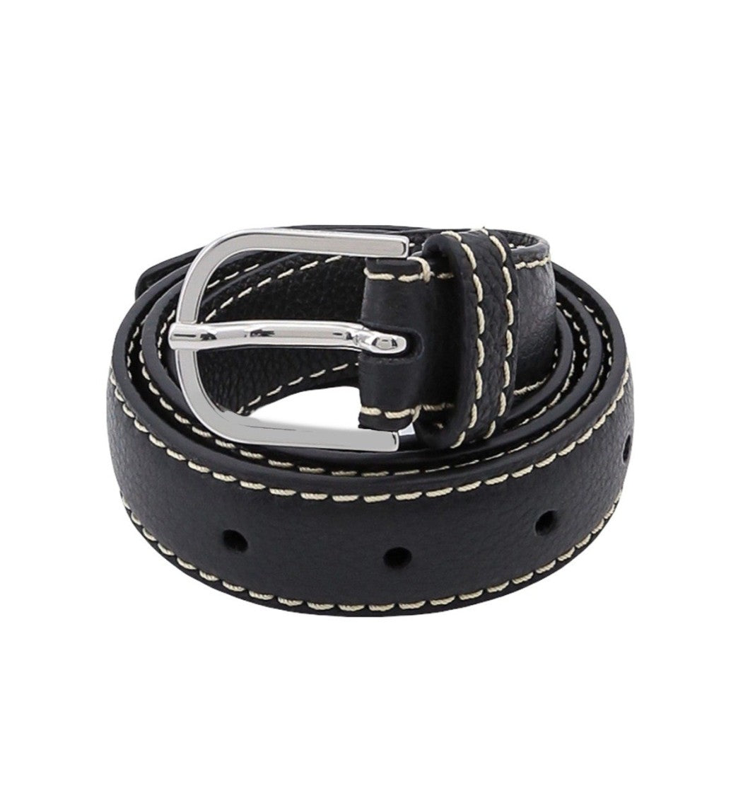 Totême Textured Black Leather Belt With Classic Silver Buckle