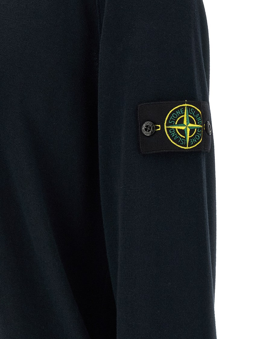 Stone Island Black Organic Cotton Sweater With Logo Badge Appliqué