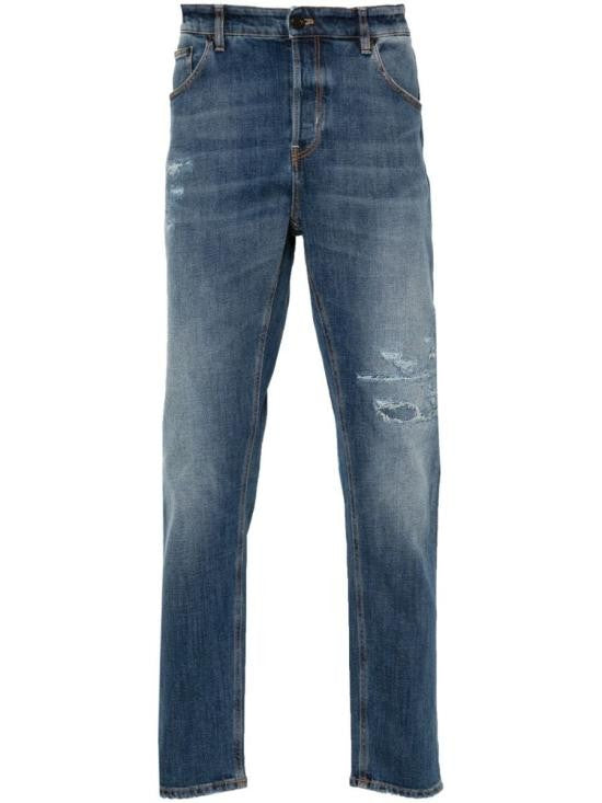 Pt Torino Classic Blue Wash Denim Pants With Distressed Details