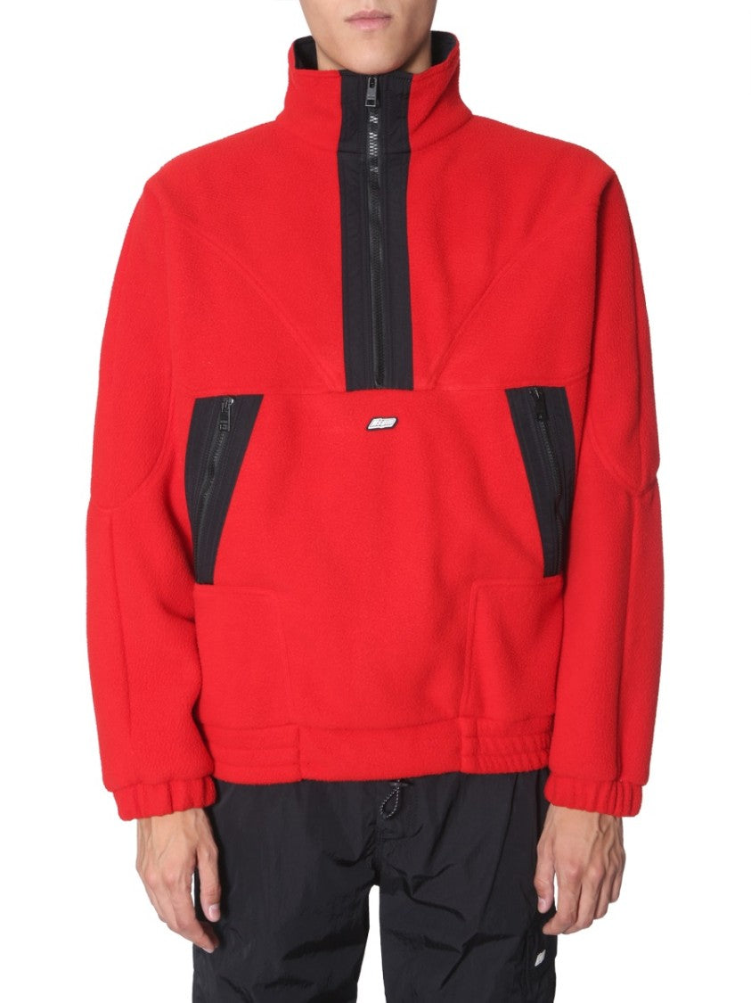 Msgm Red Oversized Half-Zip Sweatshirt